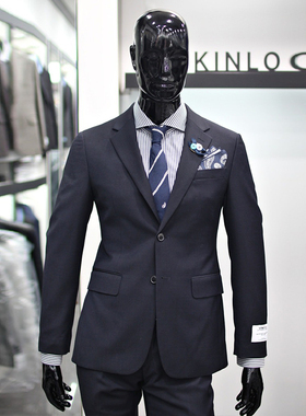 0101秋冬款KINLOCH藏青色两粒单排扣羊毛混纺职业商务西服套装