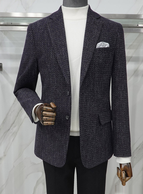 0120秋冬liberclassy紫色羊毛混纺商务休闲西服外套加大190码