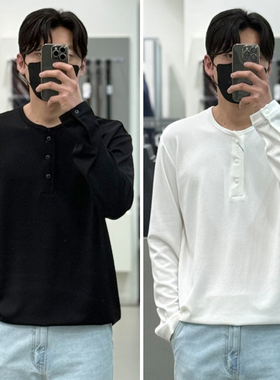 0321春款Liberclassy乳白色黑色亨利领圆领休闲长袖T恤2色