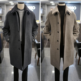 0130冬季新BASSO羊毛混纺可拆卸双层针织领宽松中长款毛呢大衣