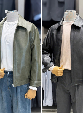 2026夏装新款ZIOZIA黑色翻领合成革仿皮夹克男士皮衣短款夹克3色