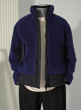0120冬33折设计师系列GARNET蓝色黑色双面立领加绒夹克外套