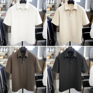 POLO衫 0325夏款 翻领短袖 时尚 4色 BASSO米色黑色微弹力男士