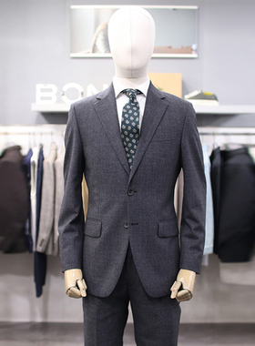 0101秋款BON深灰色羊毛混纺商务宴会婚礼职业双扣休闲西服两件套