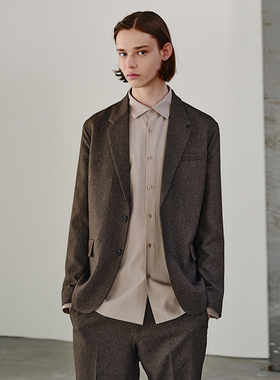 0101秋款Mind Bridge心桥韩版男卡其棕色小格纹职业西服上衣外套