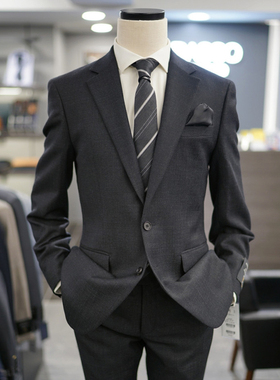 2025冬装新BASSO炭灰色纯色双扣商务上班职业西装套装西服两件套