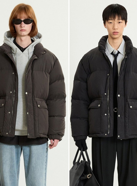 0101冬季新款TNGT深棕色立领时尚双向拉链收腰鹅绒羽绒服2色