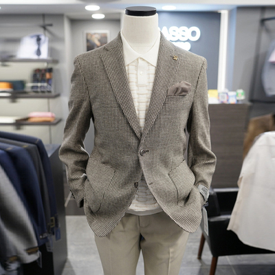 春季BASSO格纹棉麻混纺西服上衣