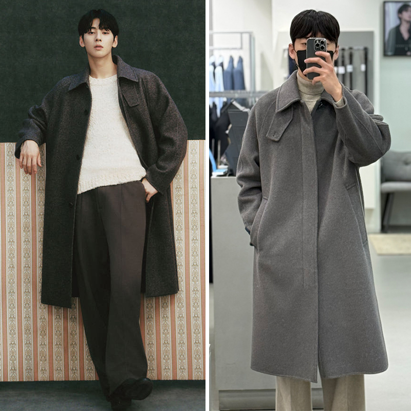 插肩袖斜纹羊毛羊绒鹅绒毛呢大衣