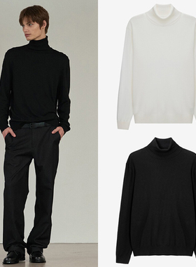 0101冬季Mind Bridge心桥黑色纯色羊绒混纺可翻高领打底针织衫