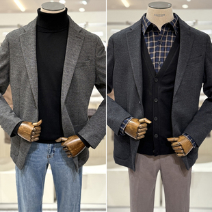 2025年冬季新款EDITION灰色藏青色微弹力平驳领男士休闲西服外套