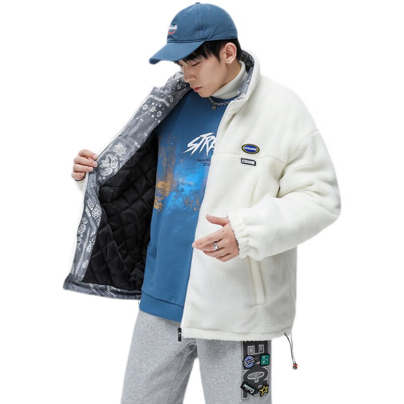 21冬羊羔绒棉衣青年立领宽松纯色棉服潮流腰果花棉外套MY863P105,男装棉衣,电商A062