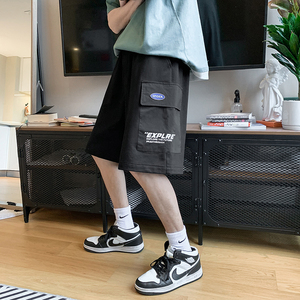 2025夏季青少年休闲宽松多口袋中短裤直筒针织工装五分裤K805-P35图片