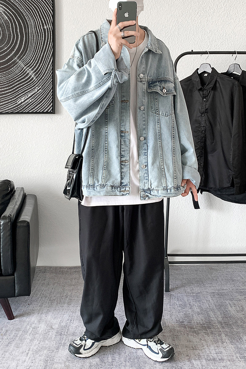 秋季新款宽松休闲工装外套青少年流行纯色牛仔夹克JK821-P75控85,男装夹克,电商A062