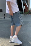 2025新款宽松休闲直筒五分裤青少年腰果花水洗牛仔中裤NK864-45，男装牛仔裤，电商A062