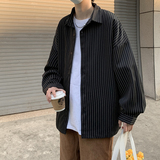 2025春款条纹长袖衬衫港风青少年中性宽松衬衣CSS08-P35-48，男装衬衫，电商A062