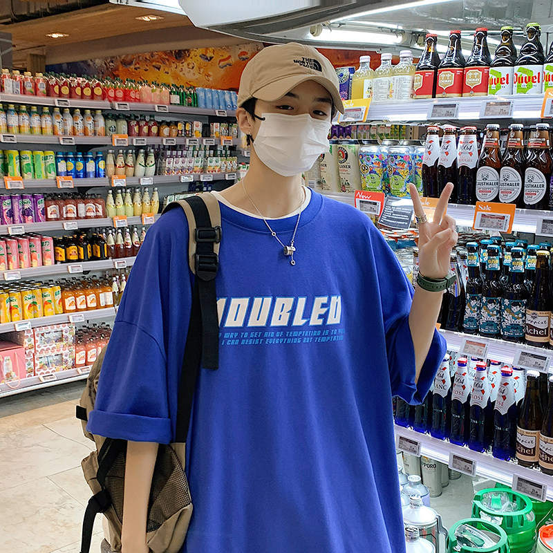 2022港风夏克莱因蓝男士短袖圆领T恤潮流T恤衫DSA062—T8852—P35,男装T恤,电商A062