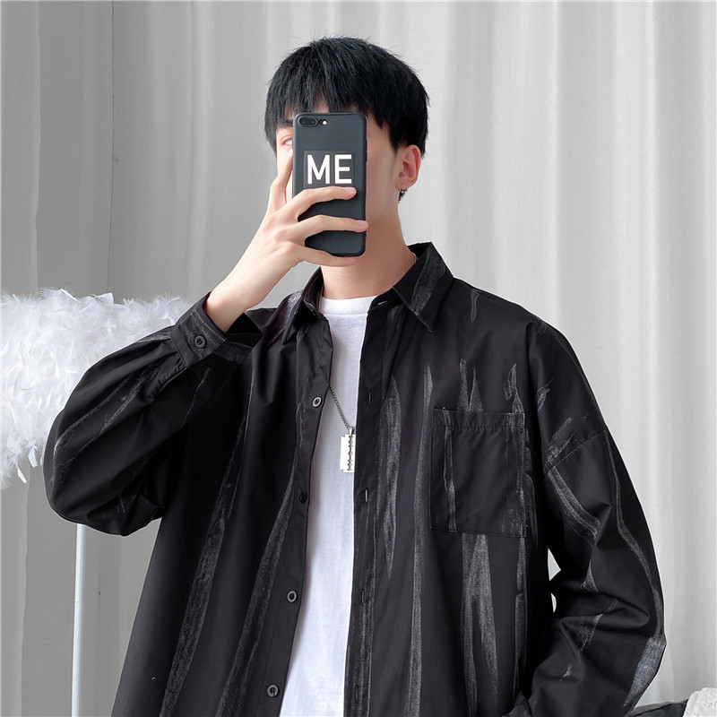 2025春款青少年港风衬衫宽松长袖渐变色条纹衬衣CS2245-P28控38,男装衬衫,电商A062