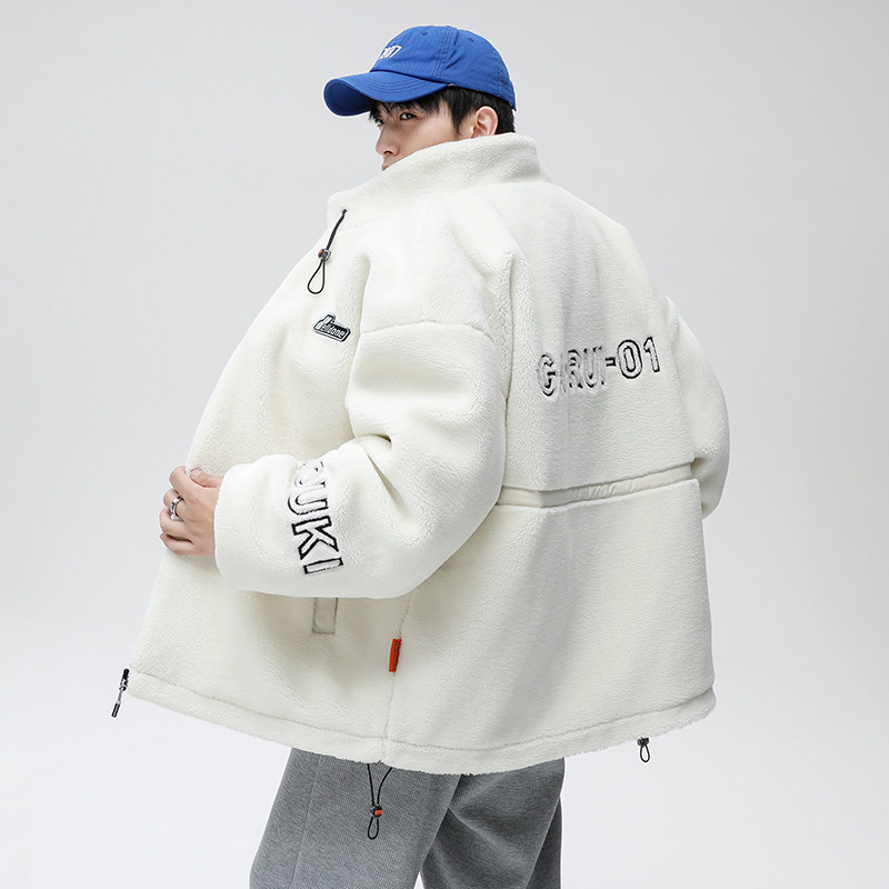 2025冬季羊羔毛加厚棉衣青年立领休闲外穿棉服拉链刺绣MY886-P105,男装棉衣,电商A062