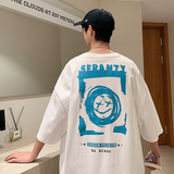 2025夏季趣味男士短袖卡通笑脸印花圆领T恤宽松休闲短袖T8845-P35，男装T恤，电商A062