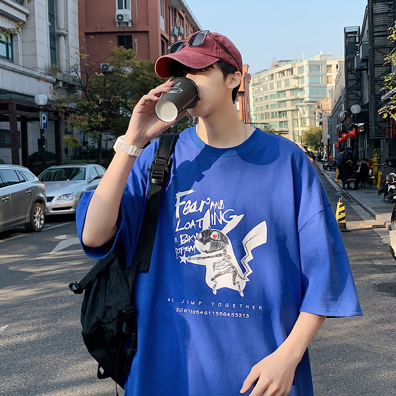 2025夏季趣味卡通短袖男宽松圆领印花T恤流行休闲短袖T8886-P35图片