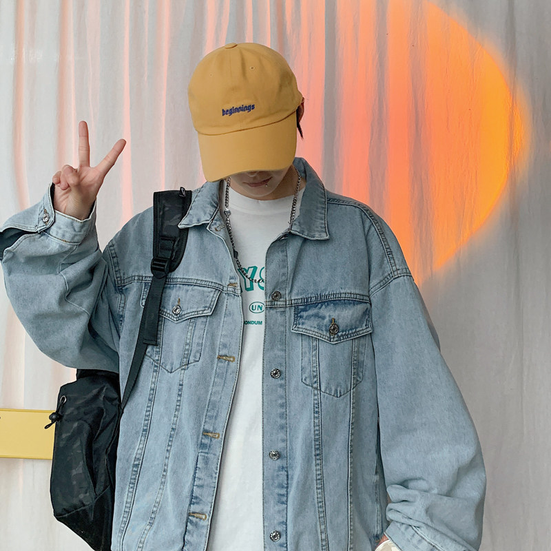 2025秋季新款纯色牛仔夹克青少年流行宽松水洗工装外套JK821-P75,男装夹克,电商A062