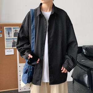 202春款条纹长袖衬衫港风青少年中性宽松衬衣CSS08-P35-48