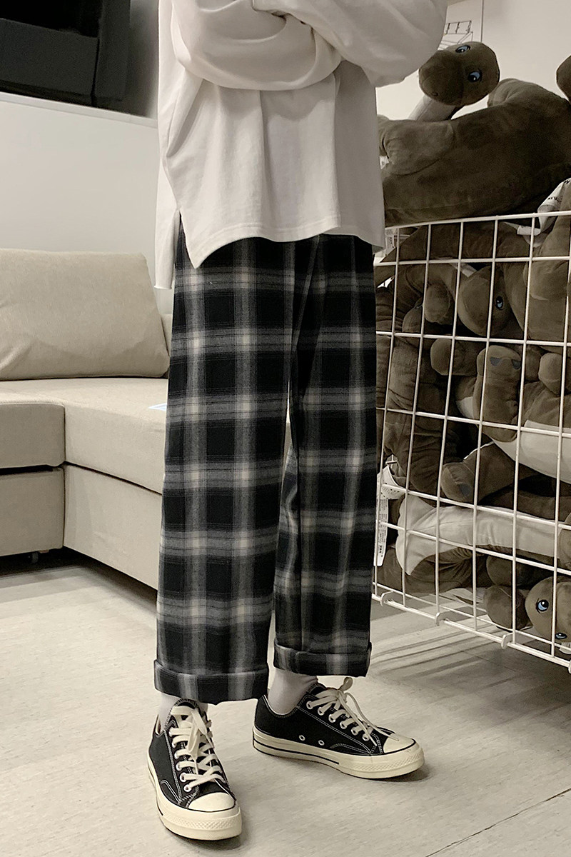 2025早春款男士格子裤宽松休闲裤九分裤BF中性风直筒裤K817-P45,男装休闲裤,电商A062