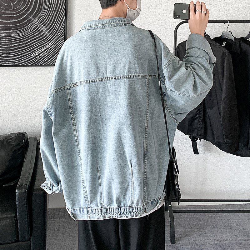 秋季新款宽松休闲工装外套青少年流行纯色牛仔夹克JK821-P75控85,男装夹克,电商A062