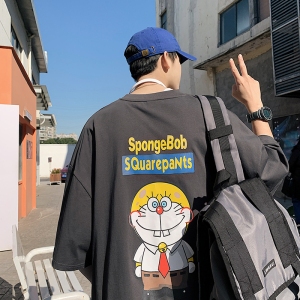 2025新款纯棉卡通印花T恤青少年休闲宽松短袖潮男流行T88203-P45图片