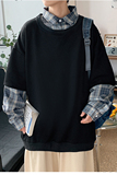 2025秋季新款格子长袖上衣男士宽松圆领假两件卫衣W07-P45-控58，男装卫衣，电商A062