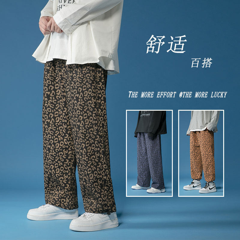 2025秋季新款灯芯绒裤子休闲裤潮流豹纹裤子直筒裤KK21-P50图片