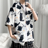 2025夏季新款卡通印花免烫尖领衬衫港风宽松休闲短袖CS1304-P35，男装T恤，电商A062