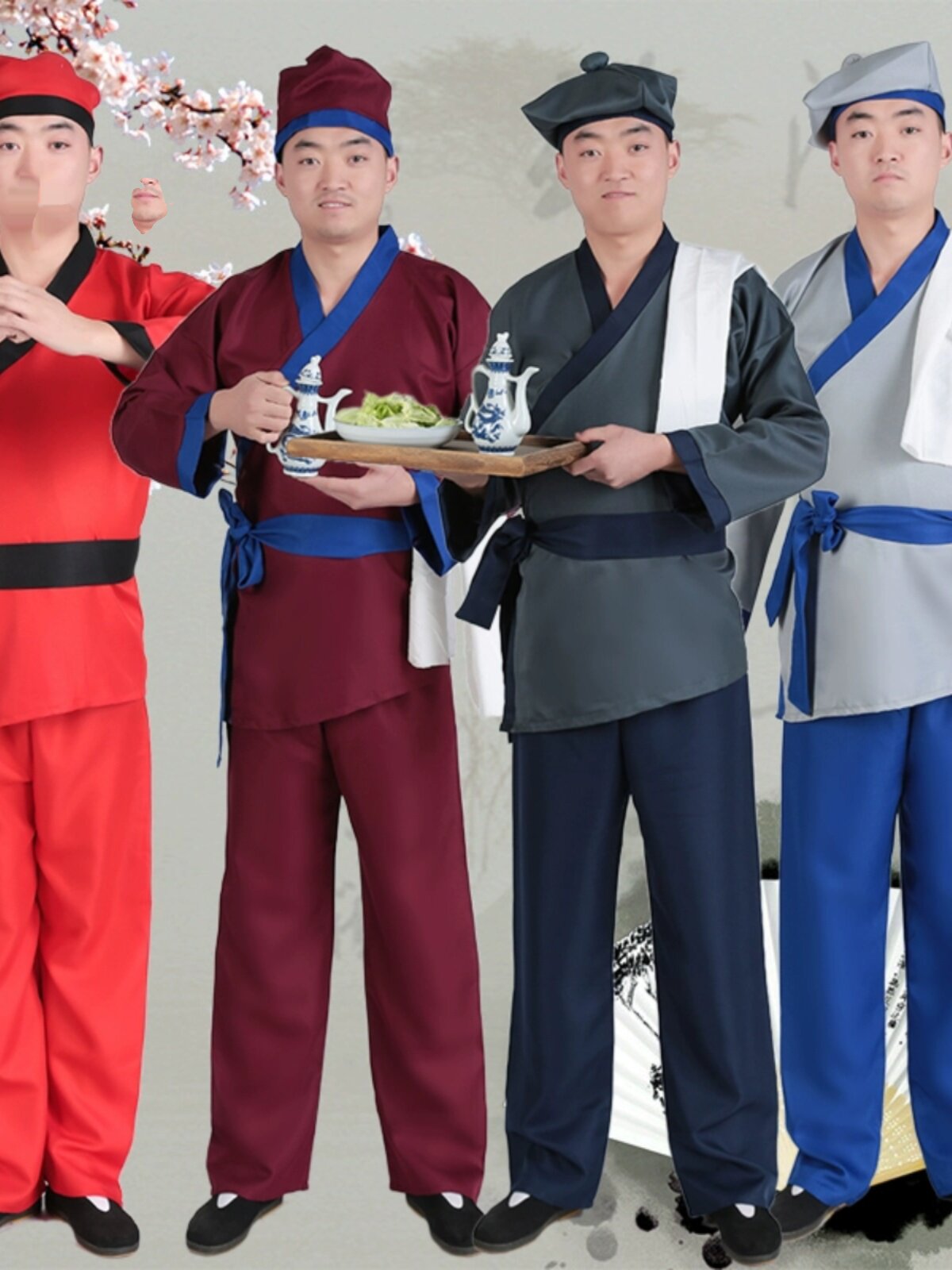성인 의상 HANFU 남자 고대 서민 농부 상점 웨이터 어부 나무꾼 공연 의상