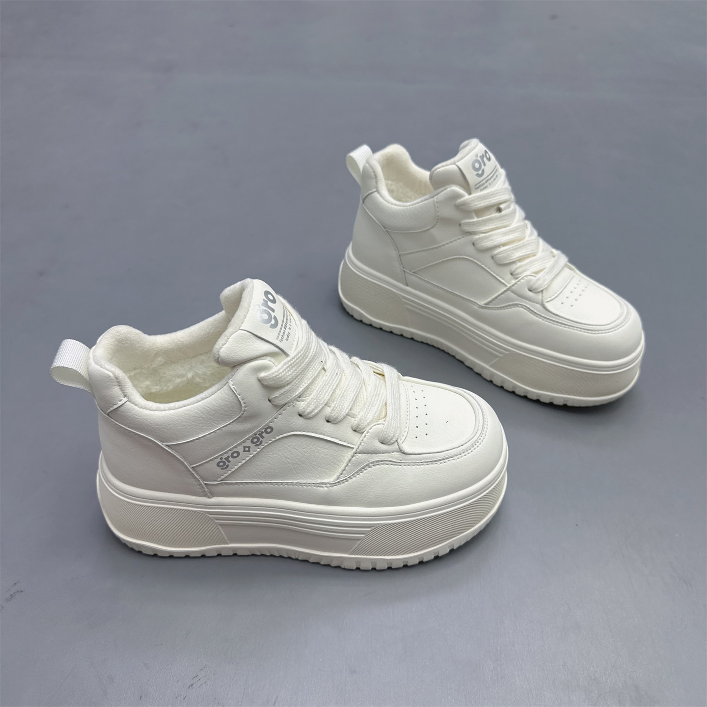 真皮厚底加绒保暖高帮防滑小白鞋