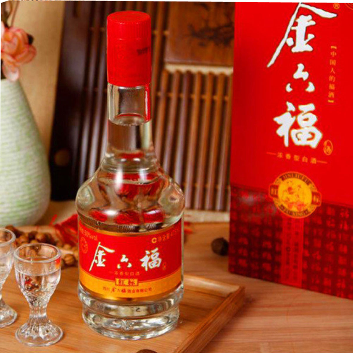 正品金六福红标42度浓香型白酒纯粮食固态法老陈酒22年产整箱*6瓶