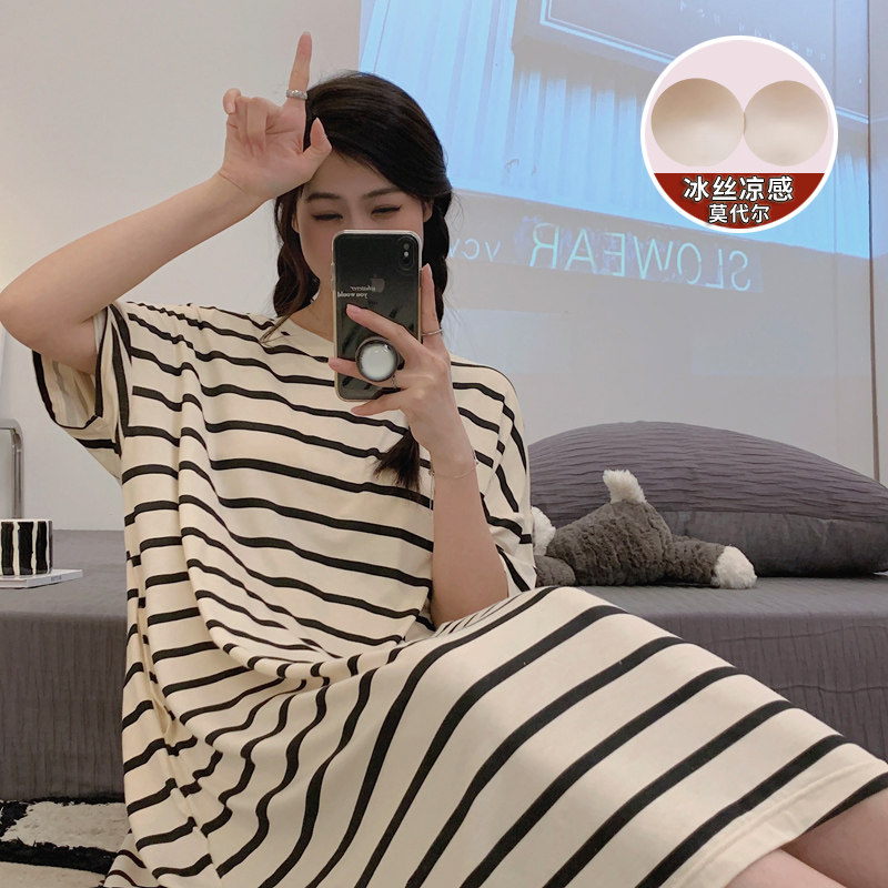 冰丝睡裙带胸垫莫代尔夏季女款