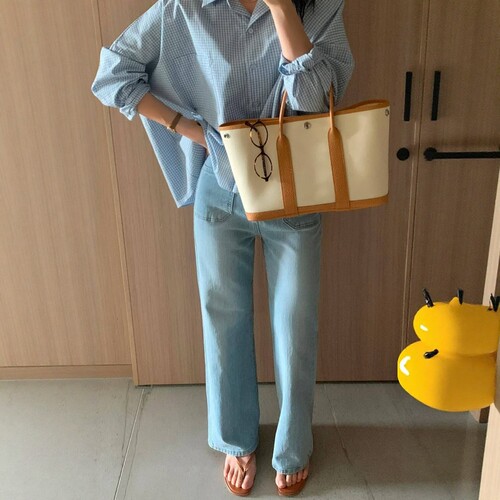 韩国东大门26春夏PI2正品松紧高腰弹力九分直筒裤显瘦牛仔裤女883