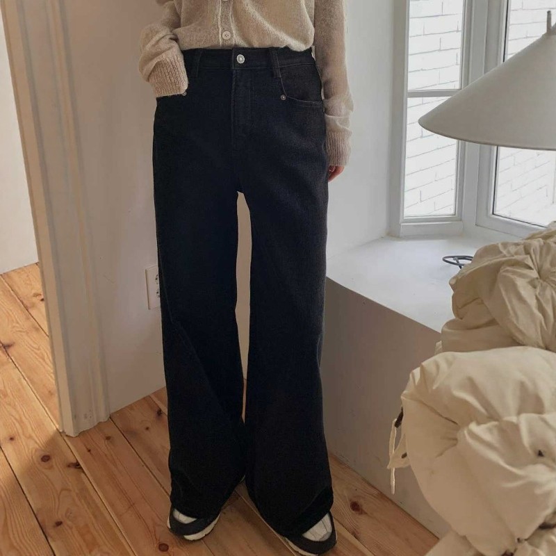 韩国东大门25冬加绒PI2正品松紧高腰弹力显瘦直筒裤长裤牛仔裤641