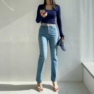 韩国东大门26春HOWLUK正品高腰修身显瘦直筒裤九分烟管牛仔裤3003