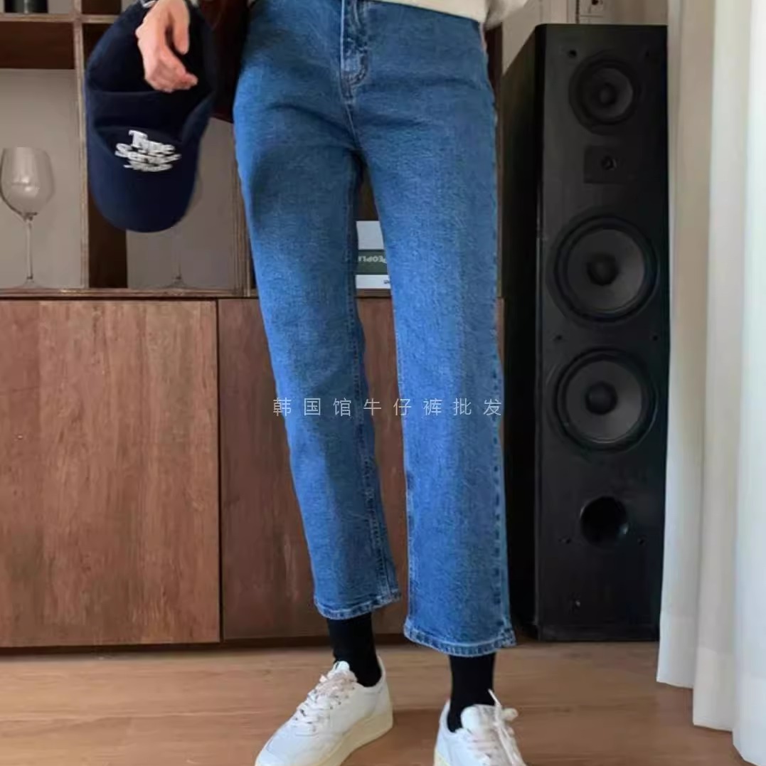 现货韩国东大门PI2正品松紧腰显瘦直筒裤九分弹力烟管牛仔裤女840