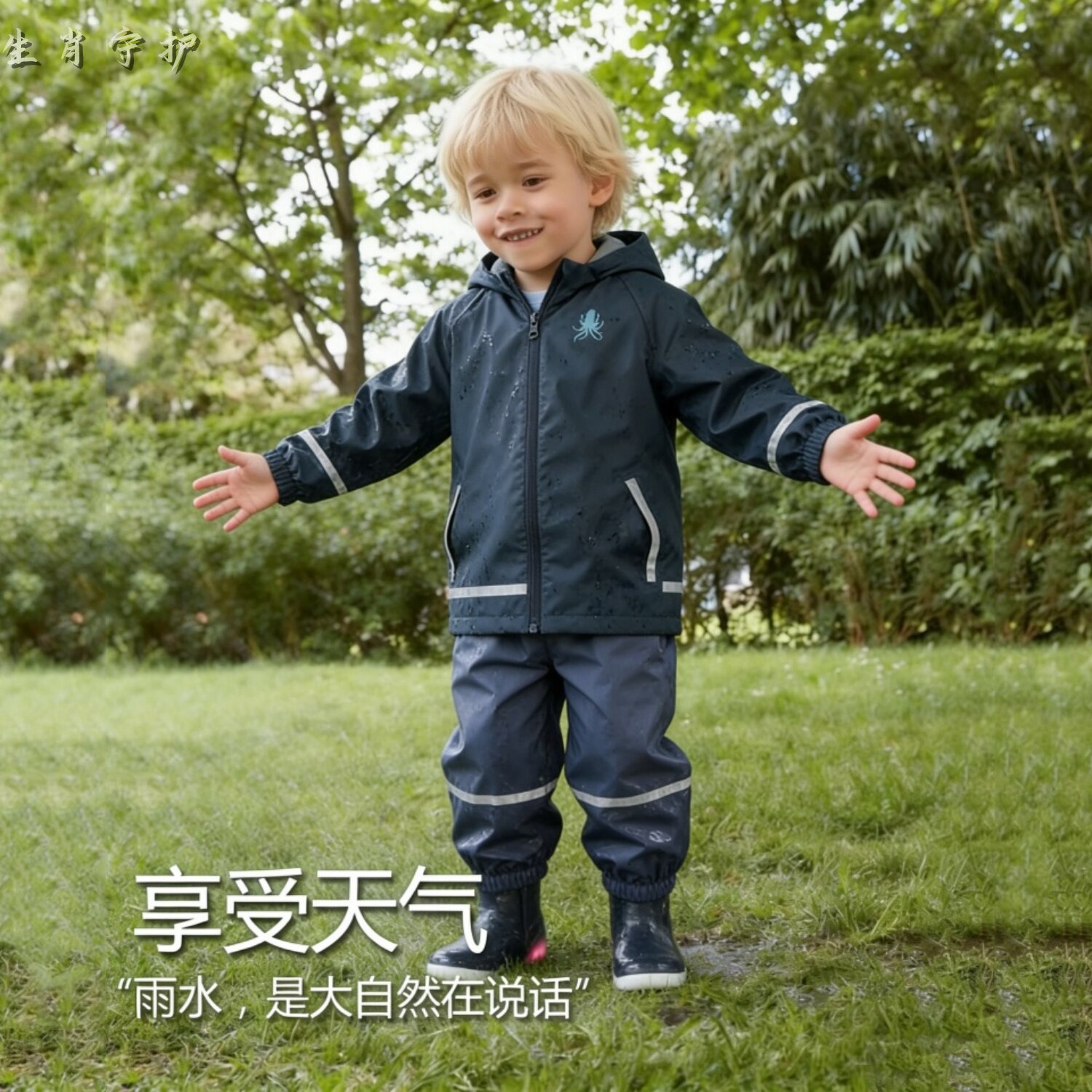 儿童雨衣春秋加绒PU上衣男童女雨披/雨衣