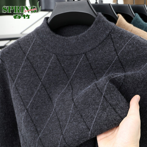 上海春竹100%羊绒衫男半高领毛衣