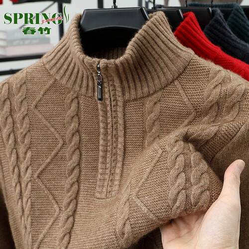 上海春竹冬季特厚山羊绒衫男新款