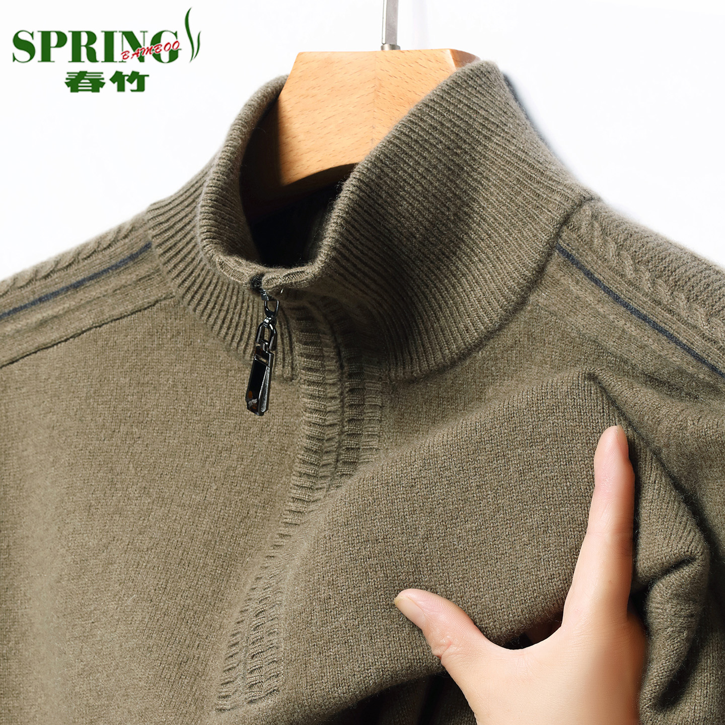 冬季新款春竹100%纯山羊绒衫加厚