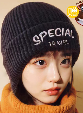 热人花针织帽女士显脸小护耳韩版帽子女秋冬复古时尚保暖帽31486