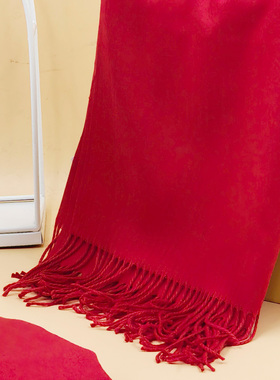 热人花大红色围巾中国红年会聚会女冬季百搭加宽披肩围脖20589