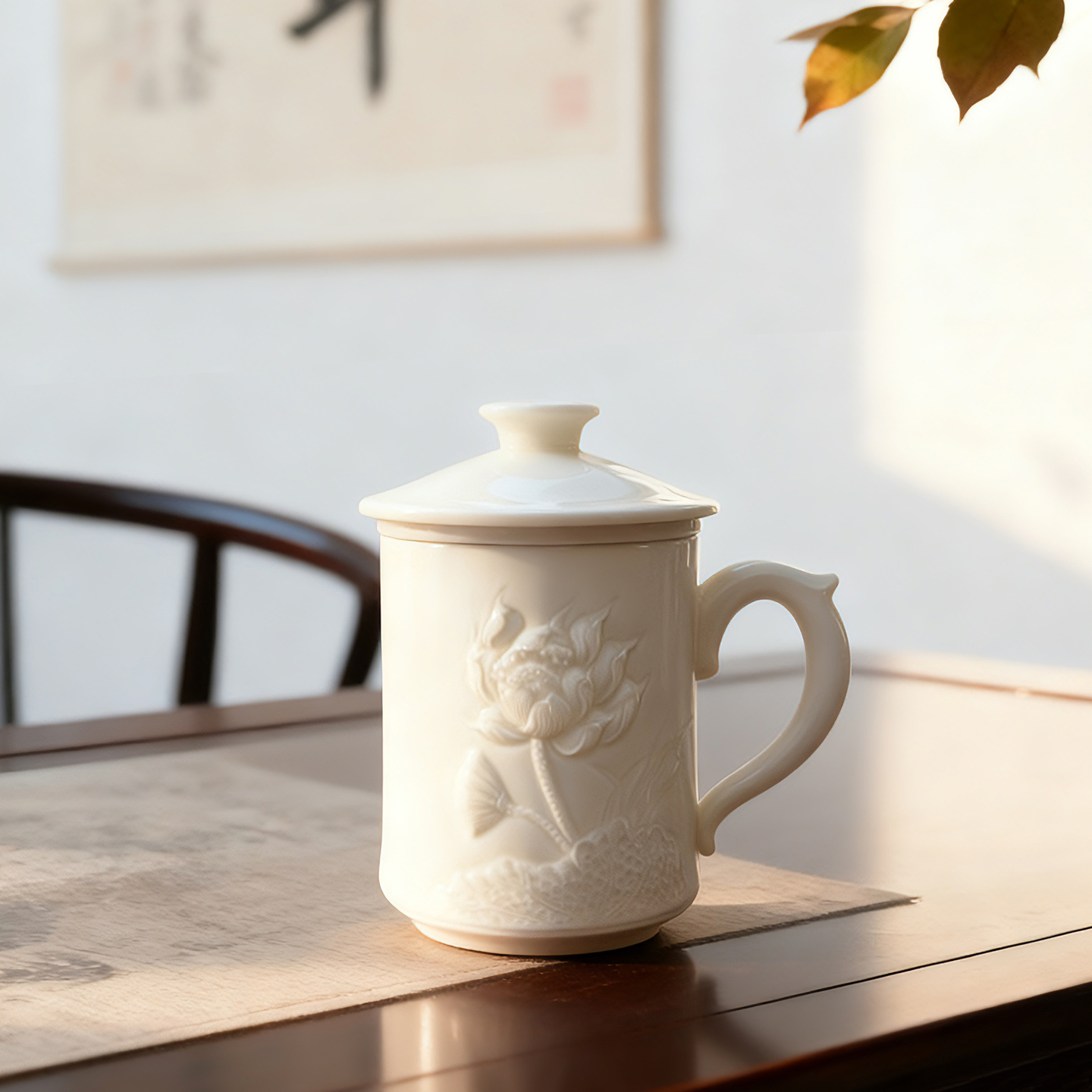 定窑茶杯办公茶水分离杯