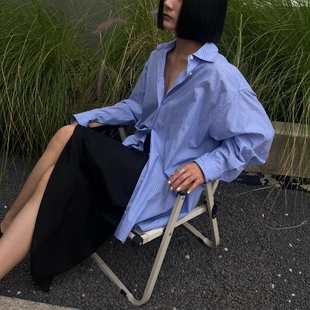 慵懒风经典法式蓝色条纹衬衫女宽松oversize防晒外套松弛感廓形
