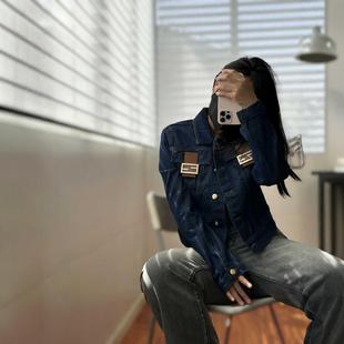 牛仔短外套女牛仔衣 显瘦靛蓝修身 秋上新 立体剪裁金属拼皮口袋